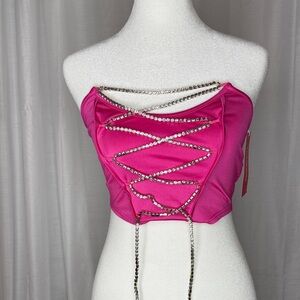 SHEIN Fuschia XS Rhinestone Top NWT